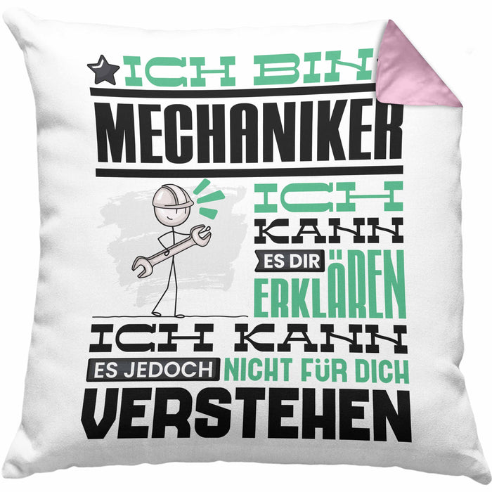 Mechaniker Geschenk Kissen mit Füllung 40x40 Geschenkidee für Mechaniker Geburtstag Lustiger Spruch Ich Bin Mechaniker Ich Kann Es Dir Erklären Aber Nicht Für Dich Verstehen (Grau) Rosa Trendation