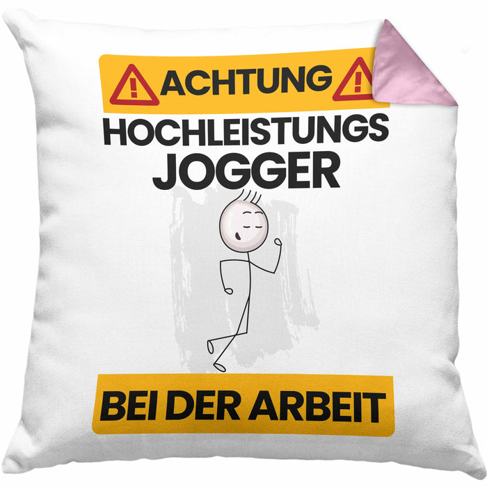 Jogger Kissen mit Füllung 40x40 Geschenk Lustiger Spruch Geschenkidee für Jogger Achtung Hochleistungs Jogger Bei Der Arbeit (Grau) Rosa Trendation