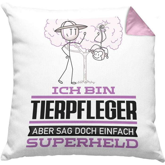 Tierpfleger Geschenk Kissen mit Füllung 40x40 Ich Bin Tierpfleger Aber Sag Doch Einfach Superheld Lustige Geschenkdiee für Tierpfleger (Grau) Rosa Trendation