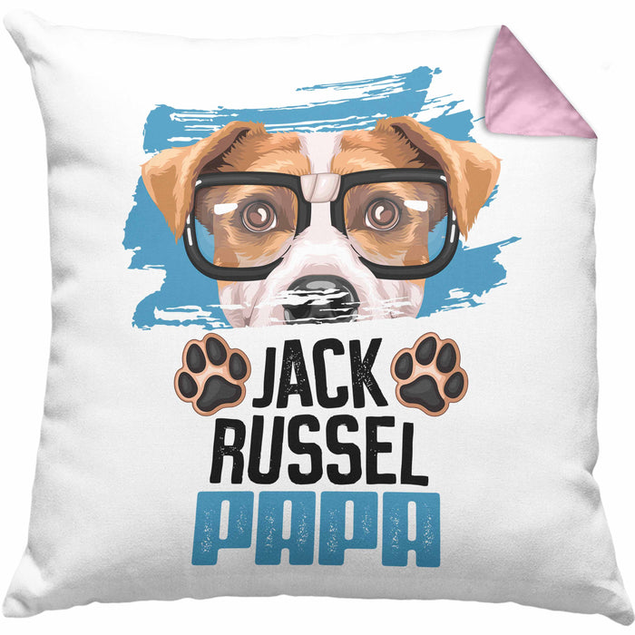 Jack Russell Papa Besitzer Kissen mit Füllung 40x40 Geschenk Lustiger Spruch Geschenkidee Jack Russell Liebhaber (Grau) Rosa Trendation
