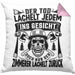 Zimmerer Geschenk Kissen mit Füllung 40x40 Der Tod Lächelt Jedem Ins Gesicht Doch Nur Der Zimmerer Läächelt Zurück (Grau) Rosa Trendation