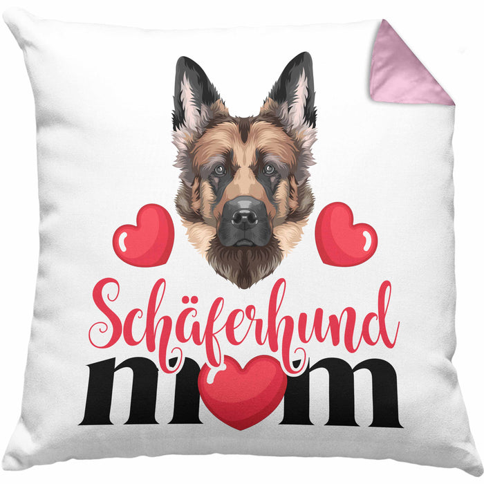 Schäferhund Besitzer Mom Mama Kissen mit Füllung 40x40 Geschenk Lustiger Spruch Geschenkidee Schäferhund Besitzerin (Grau) Rosa Trendation