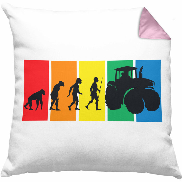 Lustige Traktor Kissen mit Füllung 40x40 Geschenk für Bauer Landwirt Evolution Grafik (Grau) Rosa Trendation