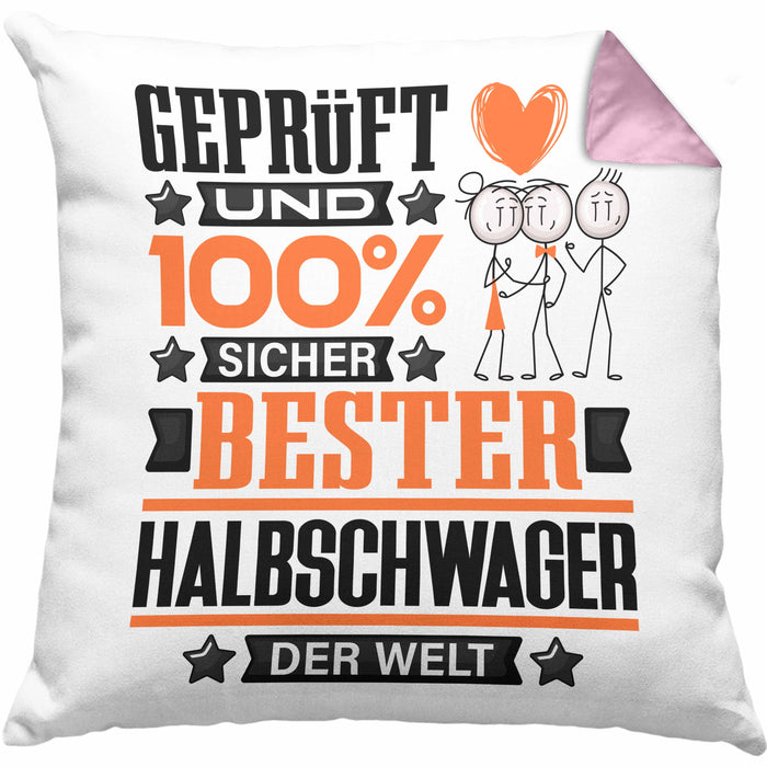 Halbschwager Geschenk Lustiger Spruch für Halbschwager Geschenkidee Bester Halbschwager Der WeltKissen mit Füllung 40x40 (Grau) Rosa Trendation