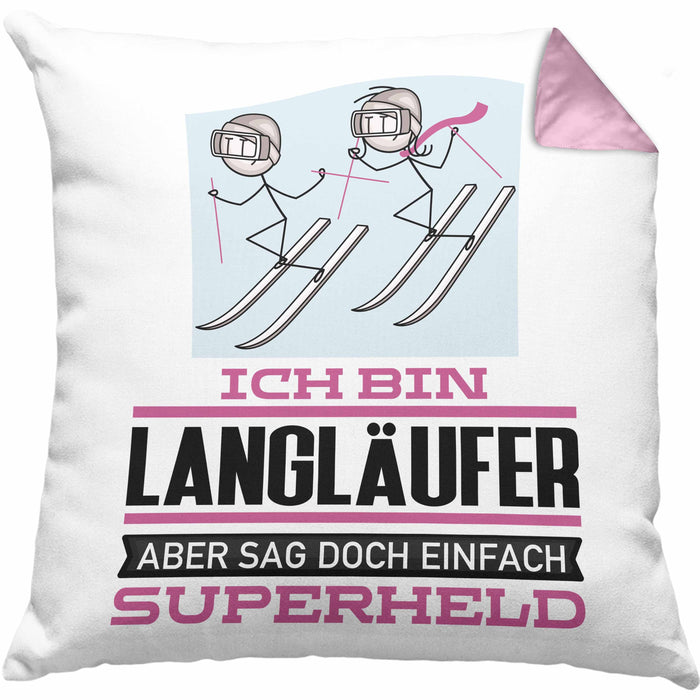 Langläufer Geschenk Kissen mit Füllung 40x40 Ich Bin Langläufer Aber Sag Doch Einfach Superheld Lustige Geschenkdiee für Langläufer (Grau) Rosa Trendation