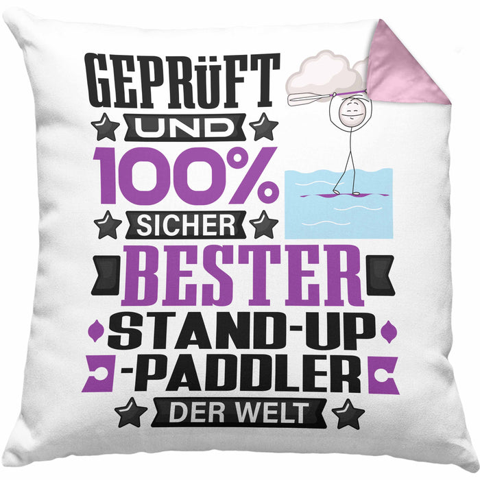 Stand-Up-Paddler Geschenk Lustiger Spruch für Stand-Up-Paddler Geschenkidee Bester Stand-Up-Paddler Der WeltKissen mit Füllung 40x40 (Grau) Rosa Trendation