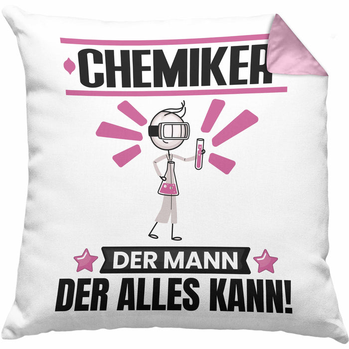 Chemiker Kissen mit Füllung 40x40 Geschenk für Chemiker Der Mann Der Alles Kann Geschenkidee zum Geburtstag (Grau) Rosa Trendation