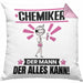 Chemiker Kissen mit Füllung 40x40 Geschenk für Chemiker Der Mann Der Alles Kann Geschenkidee zum Geburtstag (Grau) Rosa Trendation