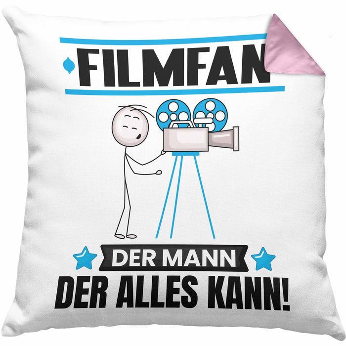 Filmfan Kissen mit Füllung 40x40 Geschenk für Filmfan Der Mann Der Alles Kann Geschenkidee zum Geburtstag (Grau) Rosa Trendation