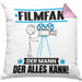 Filmfan Kissen mit Füllung 40x40 Geschenk für Filmfan Der Mann Der Alles Kann Geschenkidee zum Geburtstag (Grau) Rosa Trendation