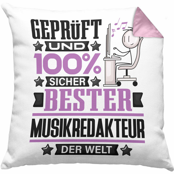 Musikredakteur Geschenk Lustiger Spruch für Musikredakteur Geschenkidee Bester Musikredakteur Der WeltKissen mit Füllung 40x40 (Grau) Rosa Trendation
