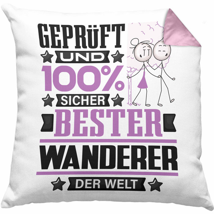 Wandern Geschenk Lustiger Spruch für Wandern Geschenkidee Bester Wandern Der WeltKissen mit Füllung 40x40 (Grau) Rosa Trendation