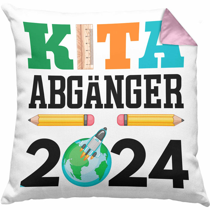 Einschulung Junge Mädchen Geschenk Schultüte Füllung Kissen mit Füllung 40x40 Schulstart 1. Schultag Schuleinführung Schulanfang Geschenkidee 2024 Schulkind (Grau) Rosa Trendation