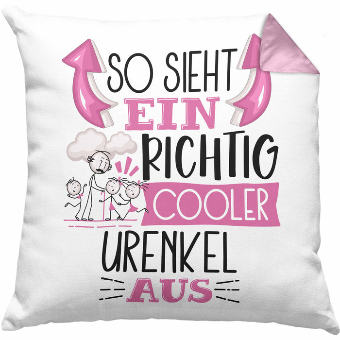 Urenkel Kissen mit Füllung 40x40 Geschenk So Sieht Ein RIchtig Cooler Urenkel Aus Geschenkidee Lustiger Spruch Geburtstag (Grau) Rosa Trendation