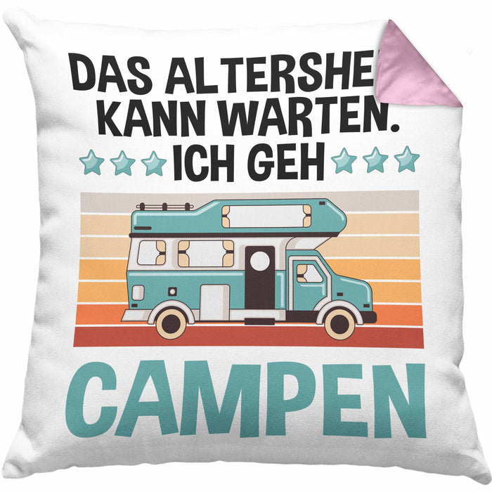 camping geschenke lustig Wohnwagen Camper Kissen mit Füllung 40x40 Geschenke Wohnmobil für Männer Campingwagen Geschenkidee Zubehör Camping Opa Oma Rentner Lustig Grafik Altersheim kann warten — TrendationStore