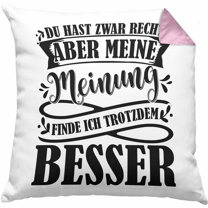 Du Hast Zwar Recht Aber Meine Meinung Finde Ich Trotzdem Besser Kissen mit Füllung 40x40 Geschenk Lustiger Spruch Häferl (Grau) Rosa Trendation