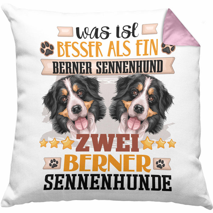 Berner Sennenhund Besitzer Kissen mit Füllung 40x40 Geschenk Lustiger Spruch Geschenkidee Was Ist Besser Als Ein Berner Sennenhund (Grau) Rosa Trendation