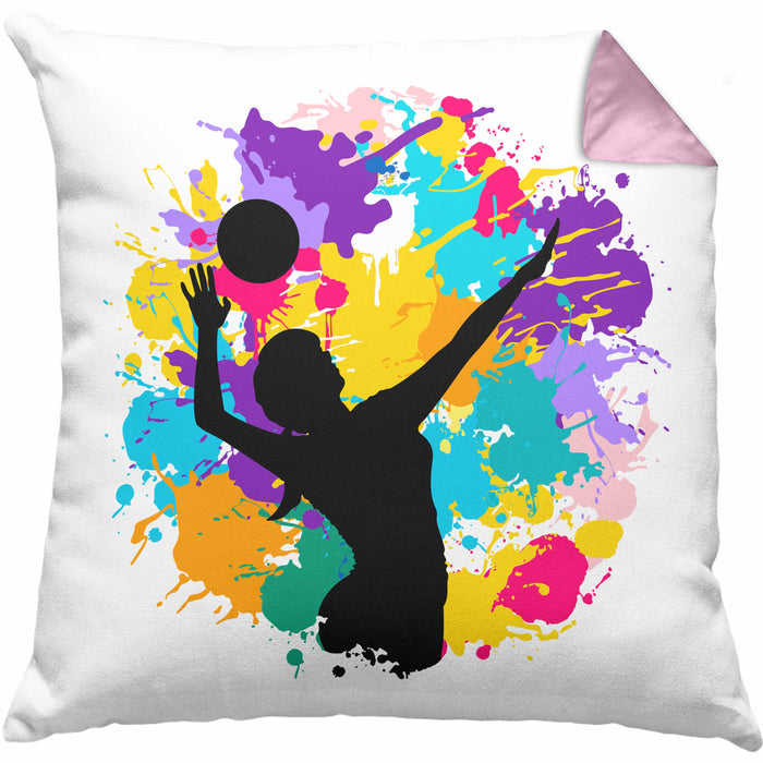 Volleyball Geschenk Kissen mit Füllung 40x40 Grafik Coach Herren Mädchen Kaffee Zubehör Volleyball-Spieler Spielerin (Grau) Rosa Trendation