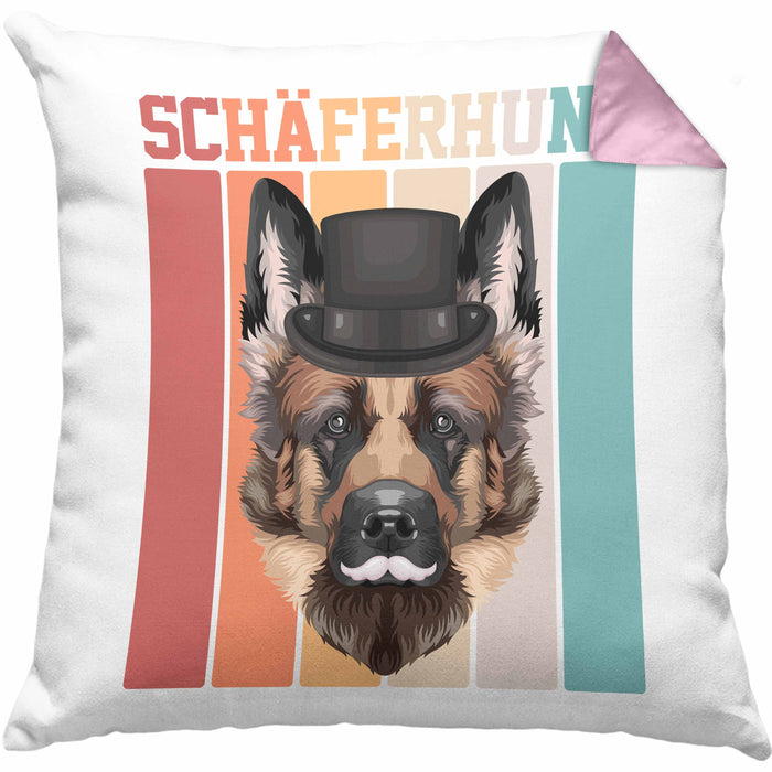 Schäferhund Besitzer Kissen mit Füllung 40x40 Geschenk Lustiger Spruch Geschenkidee Retro Vinatge Schäferhund (Grau) Rosa Trendation