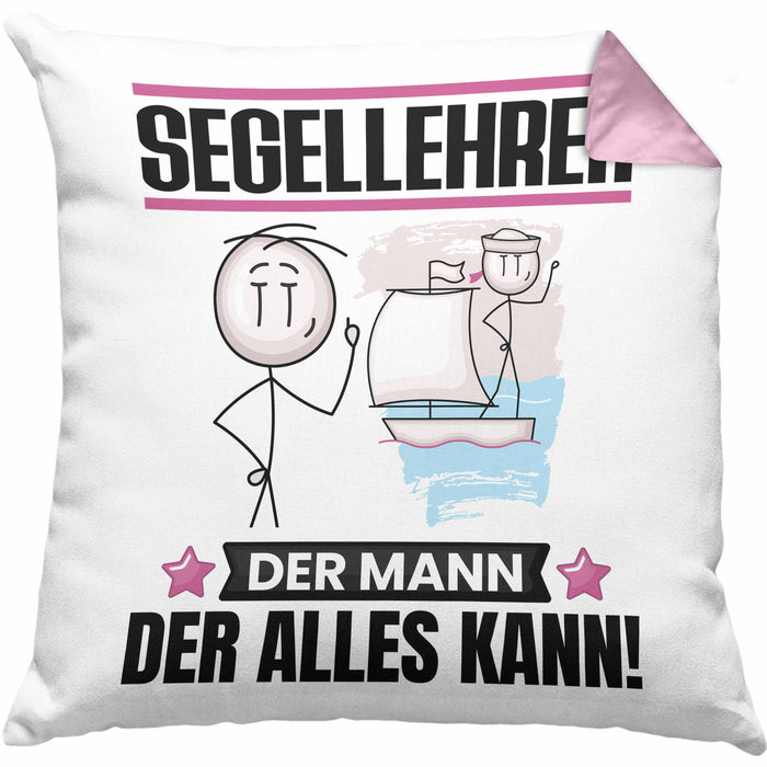 Segellehrer Kissen mit Füllung 40x40 Geschenk für Segellehrer Der Mann Der Alles Kann Geschenkidee zum Geburtstag (Grau) Rosa Trendation