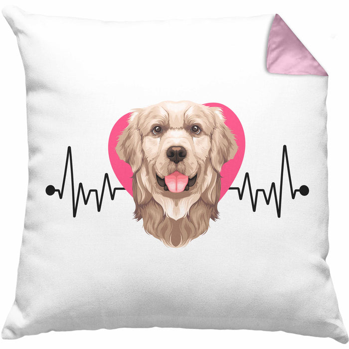 Golden Retriever Besitzer Kissen mit Füllung 40x40 Geschenk Lustiger Spruch Geschenkidee Herzschlag Golden Retriever (Grau) Rosa Trendation
