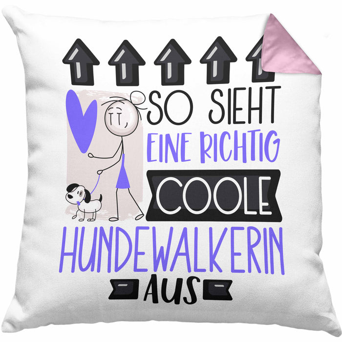 Hundewalkerin Geschenk Kissen mit Füllung 40x40 Lustig Geschenkidee für Hundewalkerin Geburtstag So Sieht Eine Richtig Coole Hundewalkerin Aus Frauen Spruch (Grau) Rosa Trendation