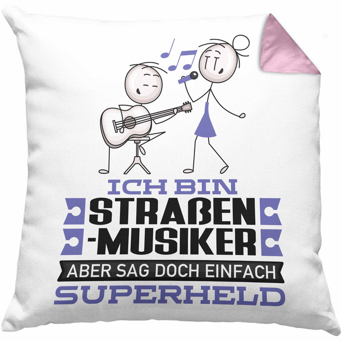 Straßenmusiker Geschenk Kissen mit Füllung 40x40 Ich Bin Straßenmusiker Aber Sag Doch Einfach Superheld Lustige Geschenkdiee für Straßenmusiker (Grau) Rosa Trendation
