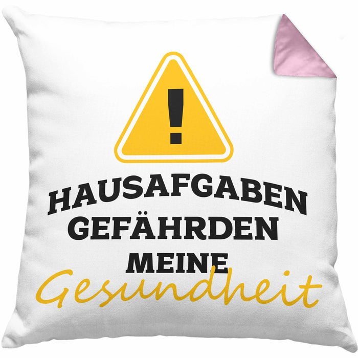 Lustige Kissen mit Füllung 40x40 "Hausaufgaben gefährden meine Gesundheit" Geschenk für Schüler (Grau) Rosa Trendation
