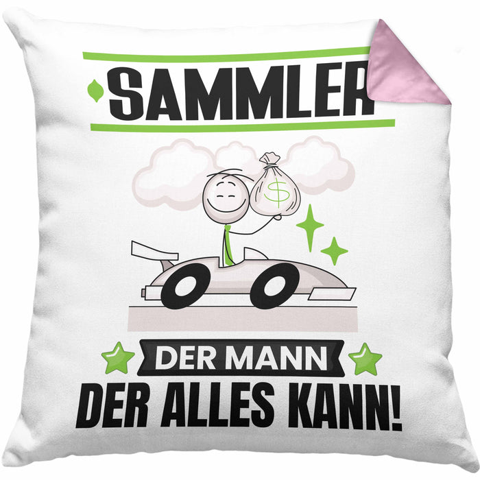 Sammler Kissen mit Füllung 40x40 Geschenk für Sammler Der Mann Der Alles Kann Geschenkidee zum Geburtstag (Grau) Rosa Trendation