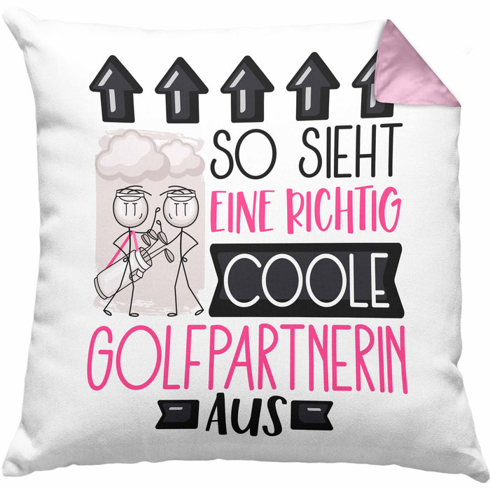 Golfpartnerin Geschenk Kissen mit Füllung 40x40 Lustig Geschenkidee für Golfpartnerin Geburtstag So Sieht Eine Richtig Coole Golfpartnerin Aus Frauen Spruch Golf Golferin (Grau) Rosa Trendation
