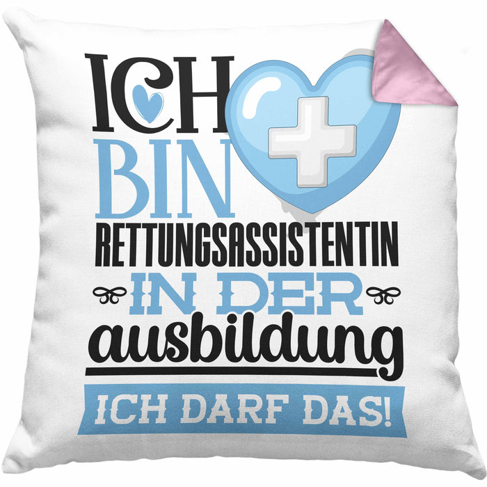 Rettungsassistentin Ausbildung Start Geschenk Kissen mit Füllung 40x40 Ich Bin Rettungsassistentin In Der Ausbildung Ich Darf Das Geschenkidee (Grau) Rosa Trendation