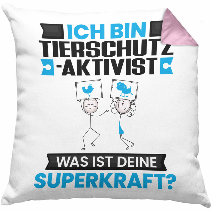 Tierschutzaktivist Kissen mit Füllung 40x40 Geschenk für Tierschutzaktivist Geburtstag Lustiger Spruch Was Ist Deine Superkraft (Grau) Rosa Trendation