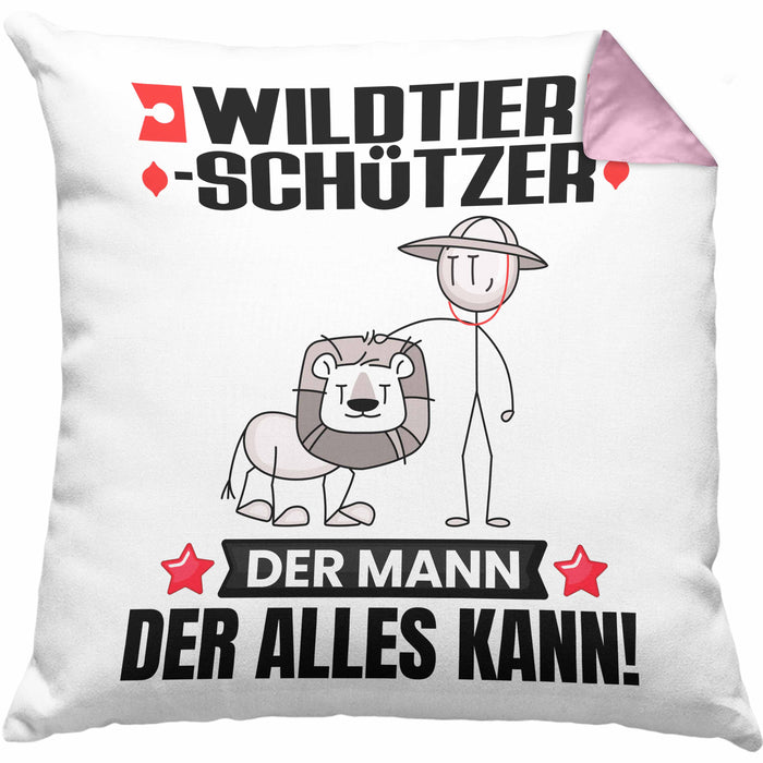 Wildtierschützer Kissen mit Füllung 40x40 Geschenk für Wildtierschützer Der Mann Der Alles Kann Geschenkidee zum Geburtstag (Grau) Rosa Trendation