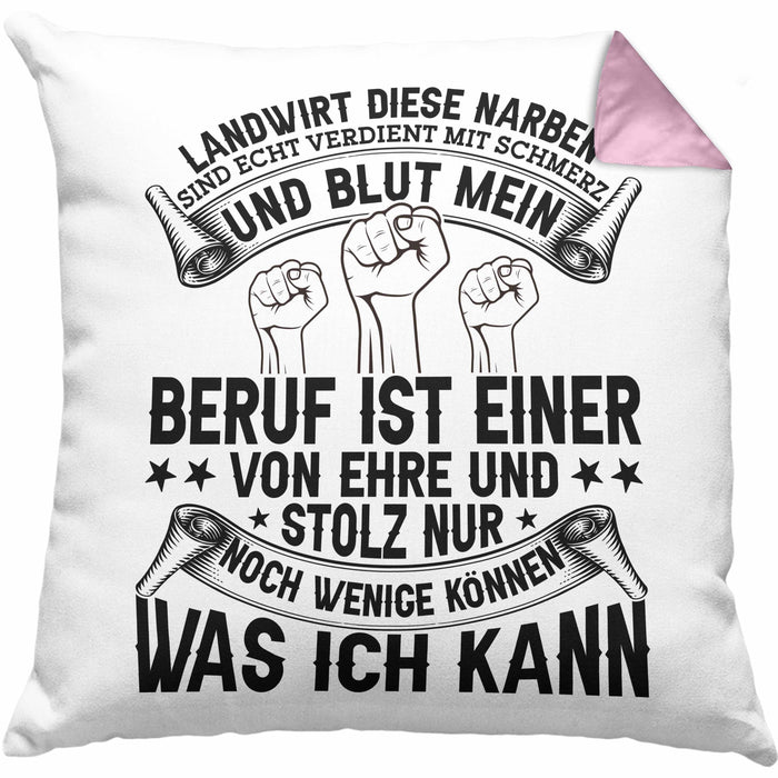 Landwirt Kissen mit Füllung 40x40 Geschenk Diese Narben Sind Echt Geschenkidee Bauer Bauernhof (Grau) Rosa Trendation