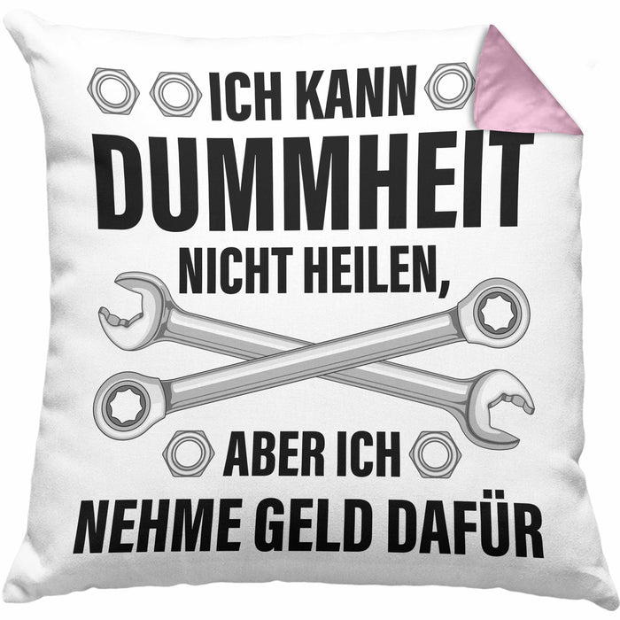 KFZ Mechaniker Geschenk Lustig Kissen mit Füllung 40x40 Automechaniker Handwerker Mechatroniker Werkstatt Kissen mit Füllung 40x40 (Grau) Rosa Trendation