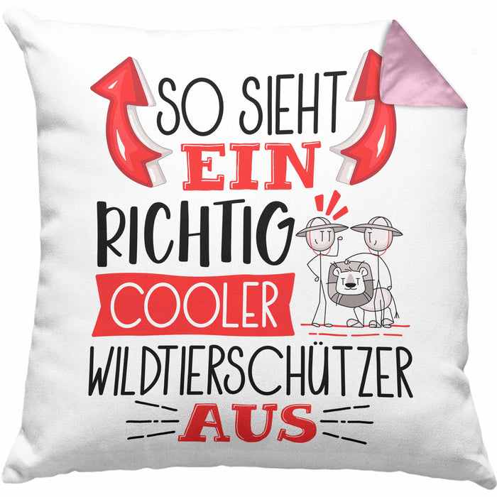 Wildtierschützer Kissen mit Füllung 40x40 So Sieht Ein Richtig Cooler Wildtierschützer Aus Geschenk Lustiger Spruch Geschenkidee (Grau) Rosa Trendation
