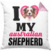 Australian Shepherd Besitzerin Kissen mit Füllung 40x40 Geschenk Lustiger Spruch Geschenkidee I Love My Australian Shepherd (Grau) Rosa Trendation