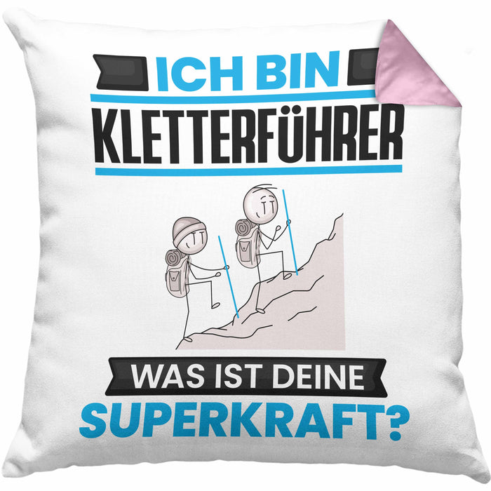 Kletterführer Kissen mit Füllung 40x40 Geschenk für Kletterführer Geburtstag Lustiger Spruch Was Ist Deine Superkraft (Grau) Rosa Trendation
