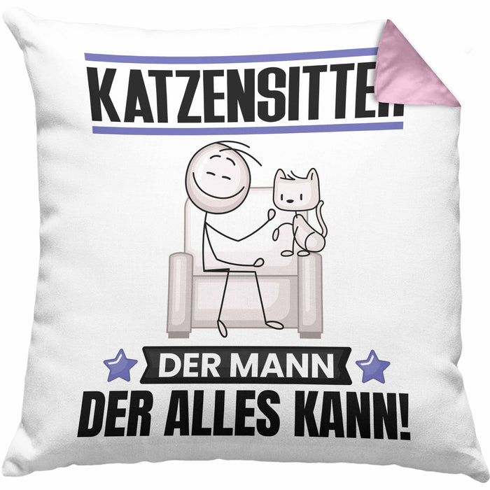 Katzensitter Kissen mit Füllung 40x40 Geschenk für Katzensitter Der Mann Der Alles Kann Geschenkidee zum Geburtstag (Grau) Rosa Trendation