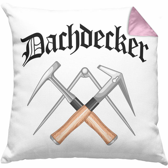 Dachdecker Geschenke Kissen mit Füllung 40x40 Lustig Mann Männer Zubehör Geschenkidee Dachdecker-Meister (Grau) Rosa Trendation