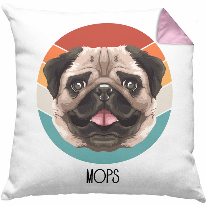 Mops Besitzer Kissen mit Füllung 40x40 Geschenk Lustiger Spruch Geschenkidee Mops Mama Papa (Grau) Rosa Trendation