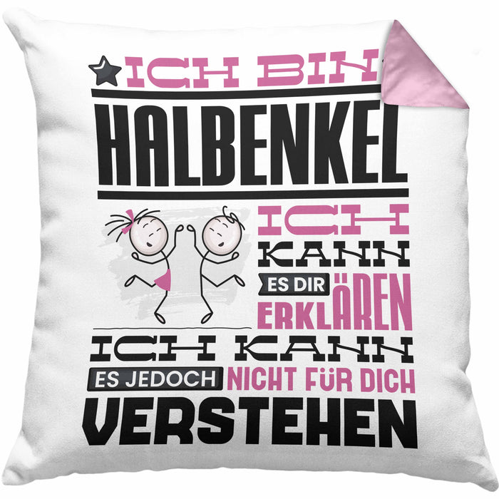Halbenkel Geschenk Kaffee-Kissen mit Füllung 40x40 Geschenkidee für Halbenkel Ich Bin Halbenkel Ich Kann Es Dir Erklären Jedoch Nicht Für Dich Verstehen Spruch Lustig (Grau) Rosa Trendation