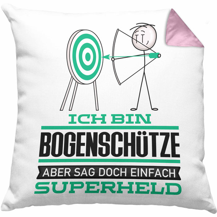 Bogenschütze Geschenk Kissen mit Füllung 40x40 Ich Bin Bogenschütze Aber Sag Doch Einfach Superheld Lustige Geschenkdiee für Bogenschütze (Grau) Rosa Trendation