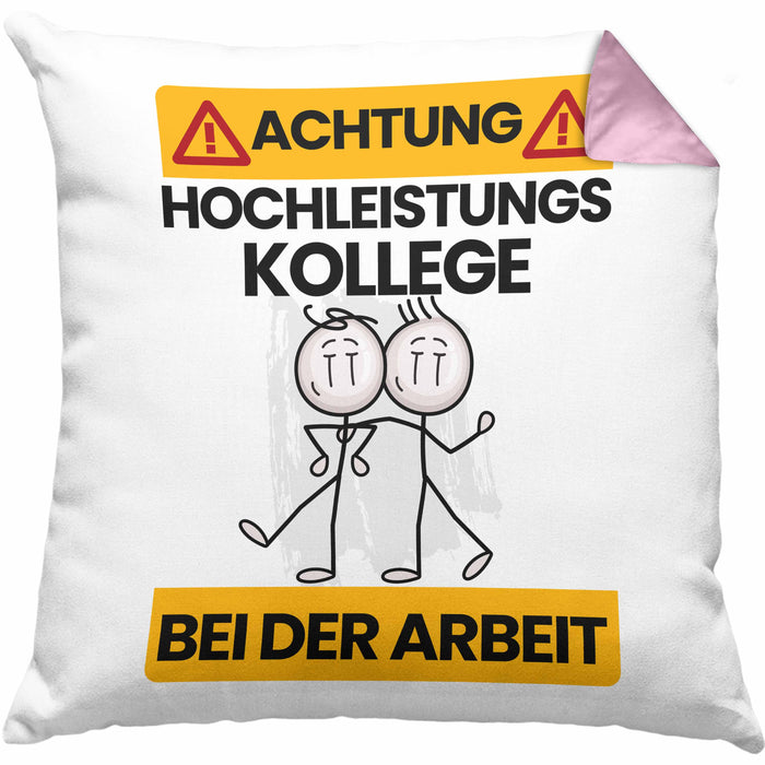 Kollege Kissen mit Füllung 40x40 Geschenk Lustiger Spruch Geschenkidee für Kollege Achtung Hochleistungs Kollege Bei Der Arbeit (Grau) Rosa Trendation
