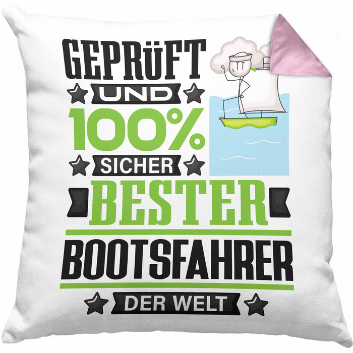 Bootsfahrer Geschenk Lustiger Spruch für Bootsfahrer Geschenkidee Bester Bootsfahrer Der WeltKissen mit Füllung 40x40 (Grau) Rosa Trendation