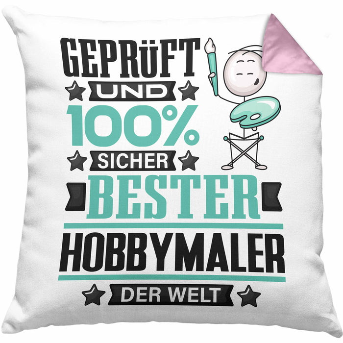 Hobbymaler Geschenk Lustiger Spruch für Hobbymaler Geschenkidee Bester Hobbymaler Der WeltKissen mit Füllung 40x40 (Grau) Rosa Trendation