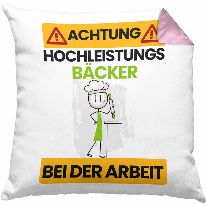 Bäcker Kissen mit Füllung 40x40 Geschenk Lustiger Spruch Geschenkidee für Bäcker Achtung Hochleistungs Bäcker Bei Der Arbeit (Grau) Rosa Trendation