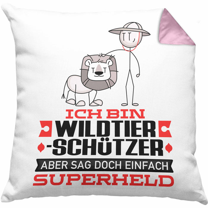 Wildtierschützer Geschenk Kissen mit Füllung 40x40 Ich Bin Wildtierschützer Aber Sag Doch Einfach Superheld Lustige Geschenkdiee für Wildtierschützer (Grau) Rosa Trendation