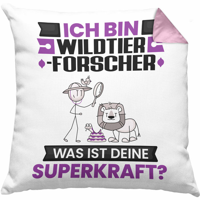 Wildtierforscher Kissen mit Füllung 40x40 Geschenk für Wildtierforscher Geburtstag Lustiger Spruch Was Ist Deine Superkraft (Grau) Rosa Trendation