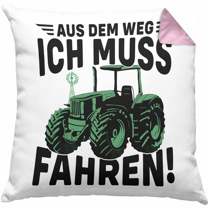 Traktor Trekker Kissen mit Füllung 40x40 Geschenk Landwirt Bauer Geschenkidee Kinder Aus Dem Weg Ich Muss Traktor Fahren (Grau) Rosa Trendation